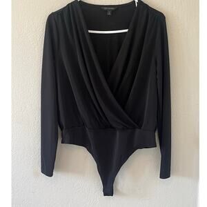 Women Banana Republic Wrap Black Blouse Top Bodysuit Snap Top Shirt Med Petite